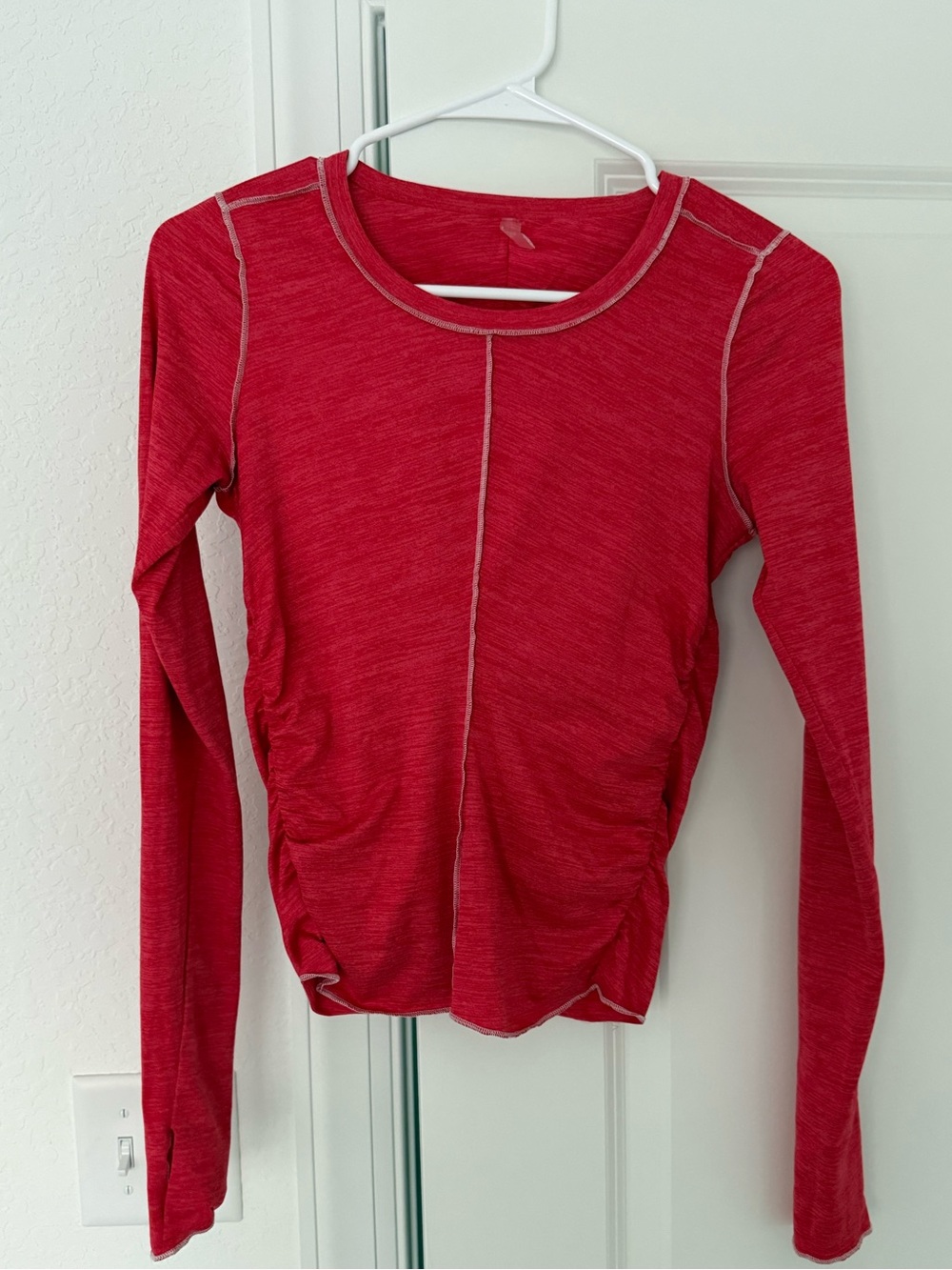 Free People Red Long-Sleeve Ruched Side Tee